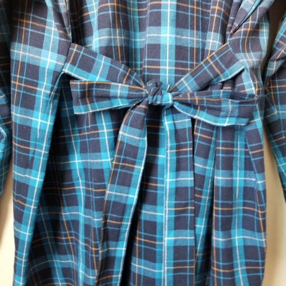 NWT Pam & Gela Tie Back Plaid Blue Tartan Tunic Shirt L - Picture 8 of 8